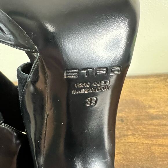 ETRO Ankle Booties Boots 9 Black Leather Cone Heel Pointed Toe Luxury Designer - Picture 8 of 11